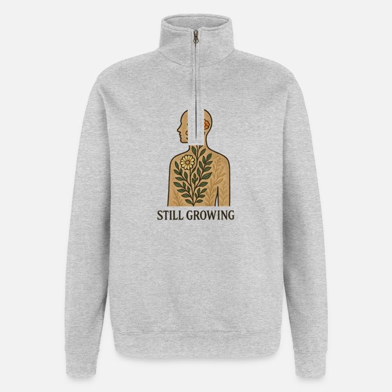 Toujours en croissance : silhouette de plante - Sweat à zip 1/4 - gris chiné