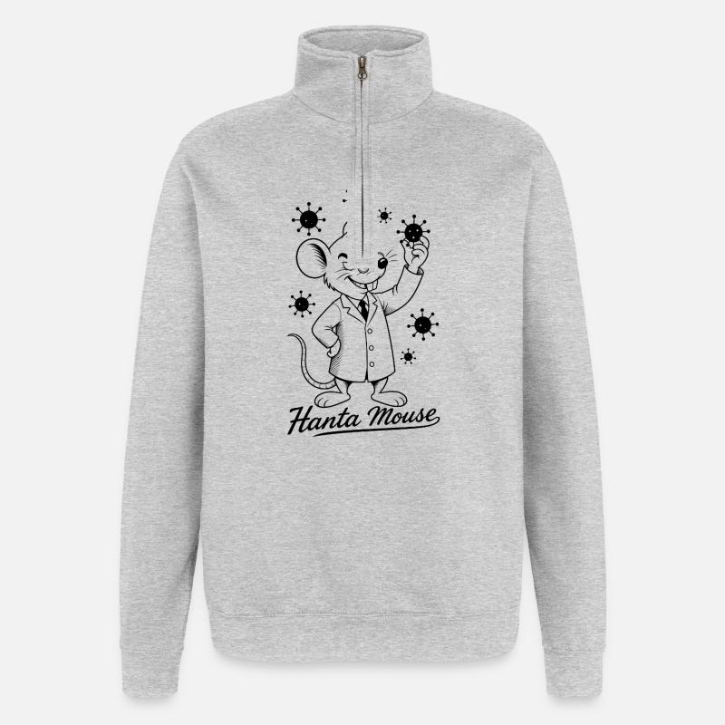 Hanta Mouse Dessin animé rétro - Sweat à zip 1/4 - gris chiné