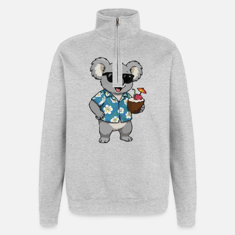 Koala Hawaii Cocktail - Sweat à zip 1/4 - gris chiné