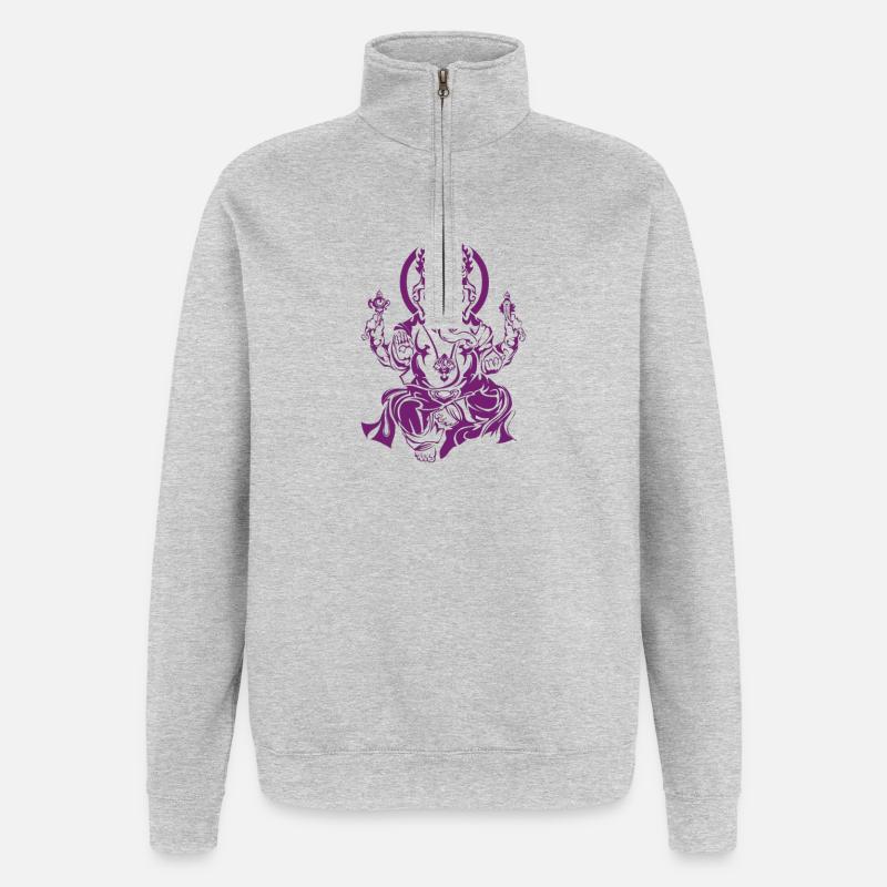 Ganesha dieu de la fortune - Sweat à zip 1/4 - gris chiné