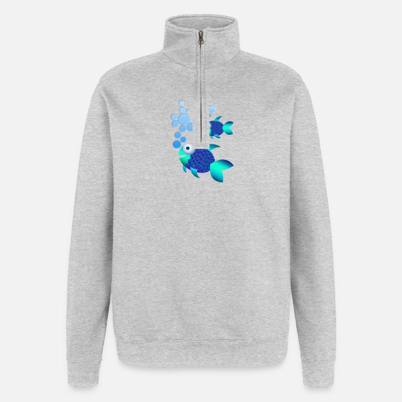 Poisson bleu exotique aux écailles irisées - Sweat à zip 1/4 - gris chiné