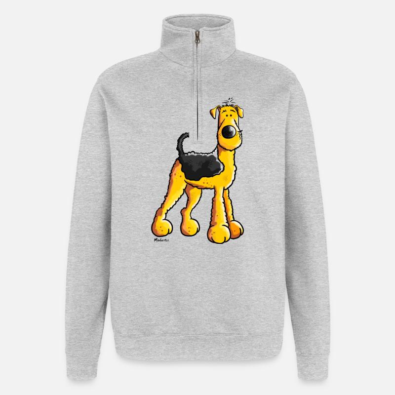 Doux Airedale Terrier - Sweat à zip 1/4 - gris chiné