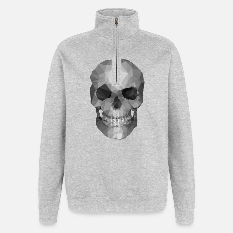 Grey Polygon Skull - Geometric Skeleton Head - Quarter-Zip Sweatshirt - heather grey