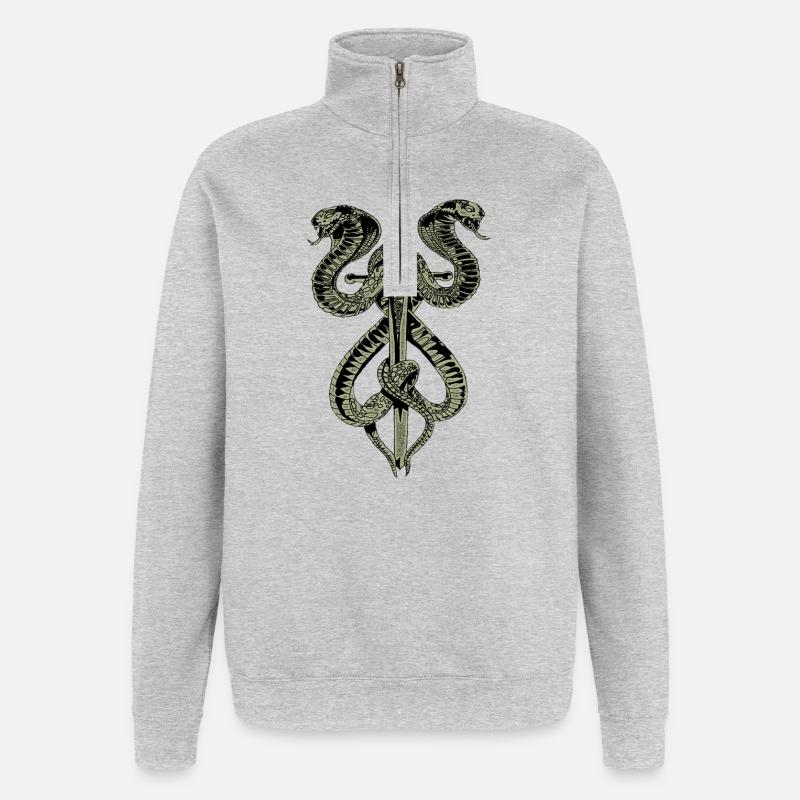 Schlange Schwert Gotik Mode Fun Spass - Quarter-Zip-Sweatshirt - Grau meliert