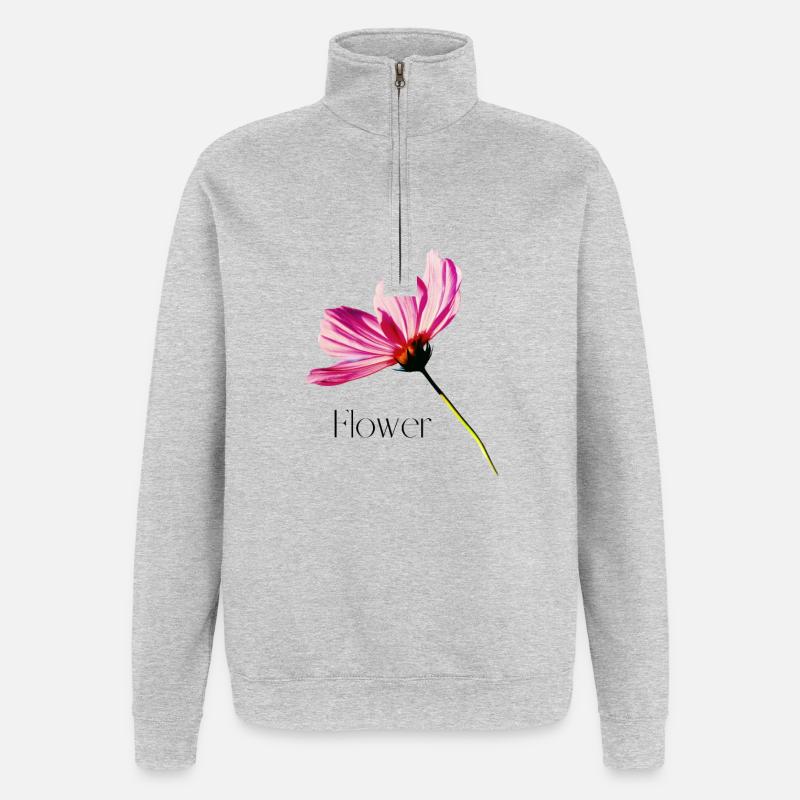Fleur - Sweat à zip 1/4 - gris chiné