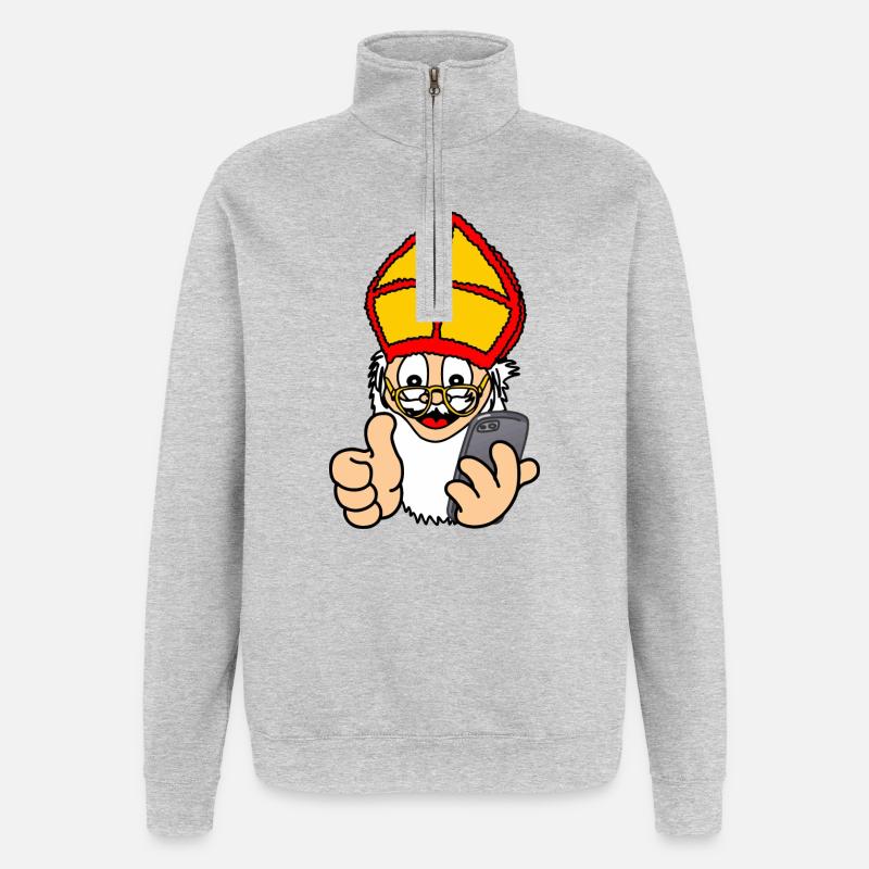 Sinterklaas avec smartphone - Sweat à zip 1/4 - gris chiné