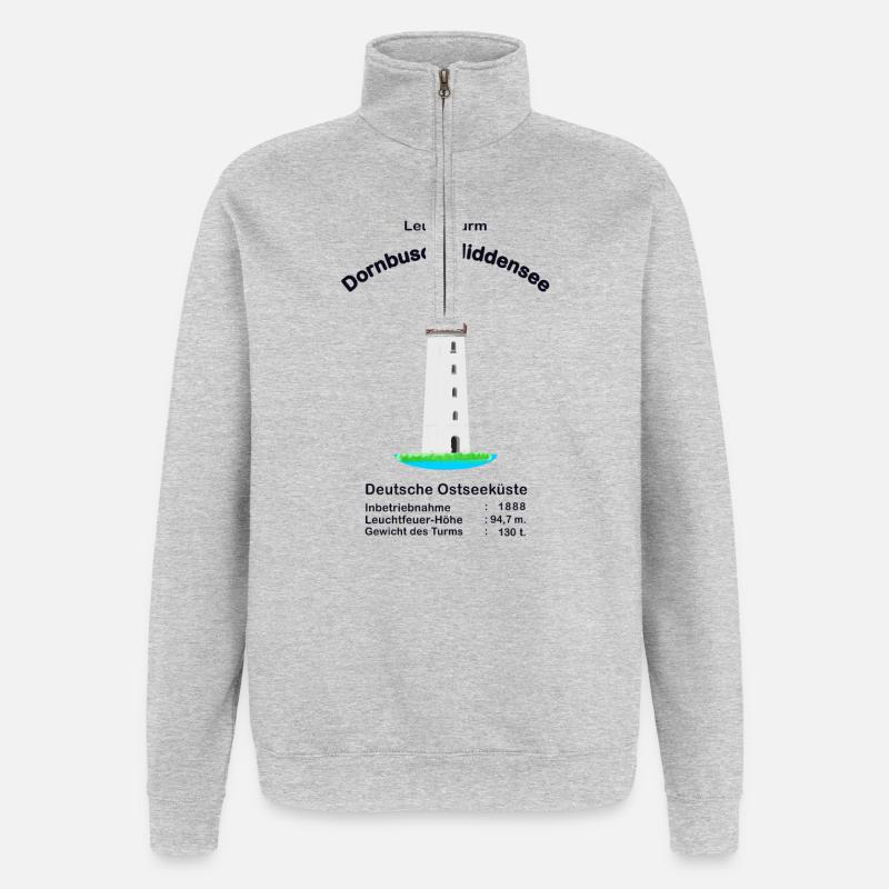 Leuchtturm Dornbusch- Hiddensee, Zeichnung - Quarter-Zip-Sweatshirt - Grau meliert