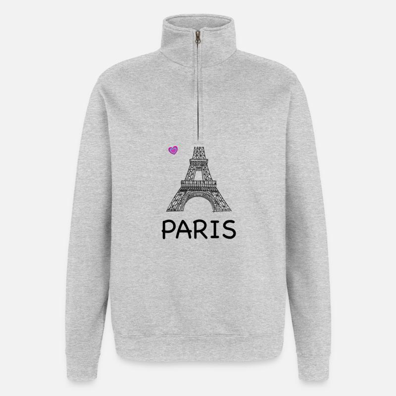 Eiffel Tower Paris Line Drawing - Quarter-Zip Sweatshirt - heather grey