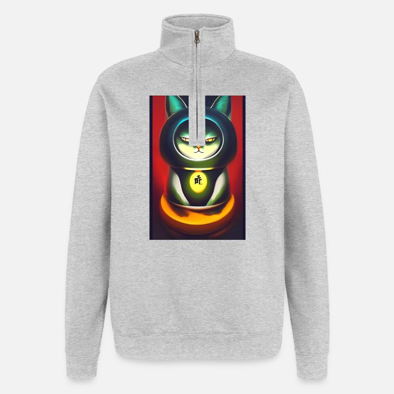 Maneki neko 3 - Sweat à zip 1/4 - gris chiné