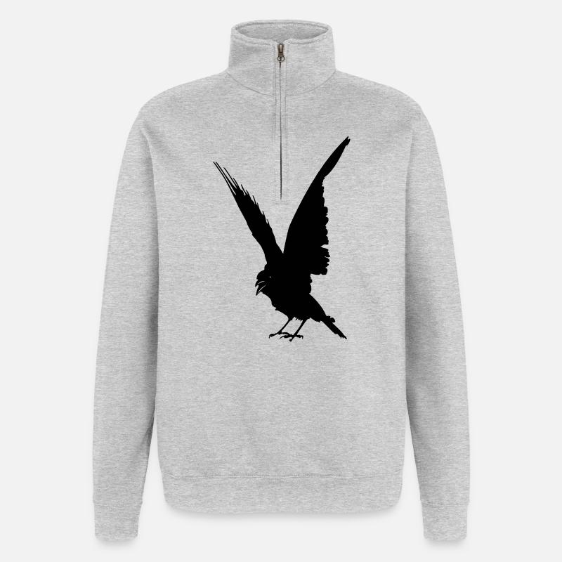 Schwarze Vogelkrähe oder Rabenschattenfigur - Quarter-Zip-Sweatshirt - Grau meliert