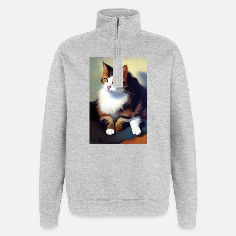 Katzen Bild - Quarter-Zip-Sweatshirt - Grau meliert