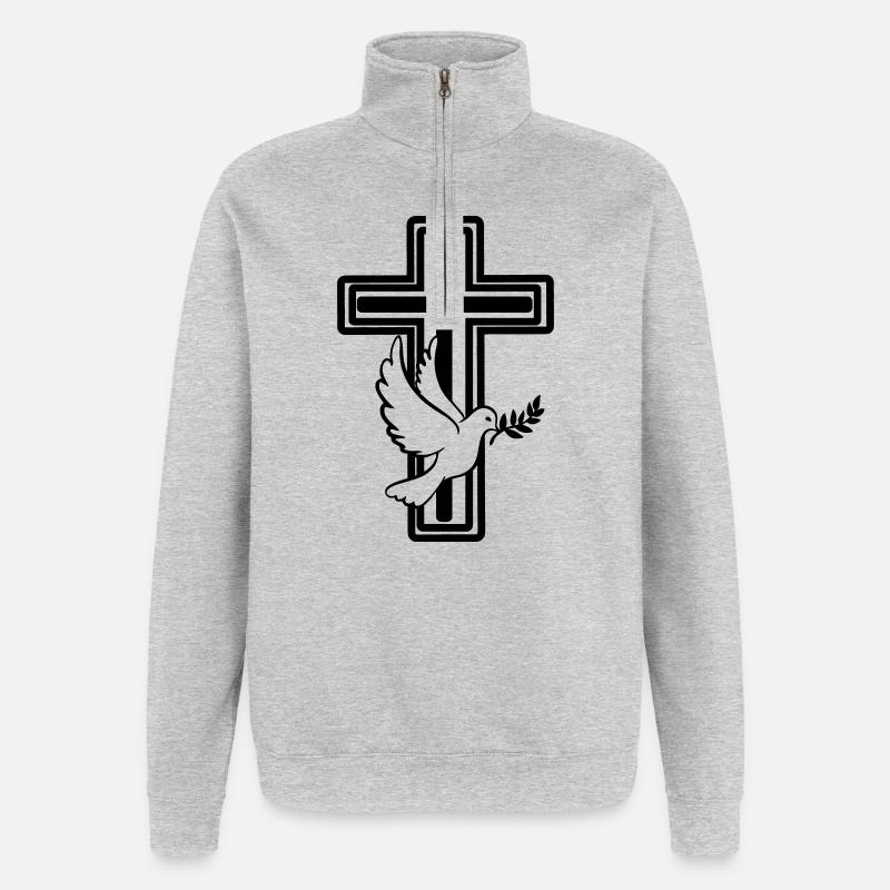 Croix avec colombe - Sweat à zip 1/4 - gris chiné