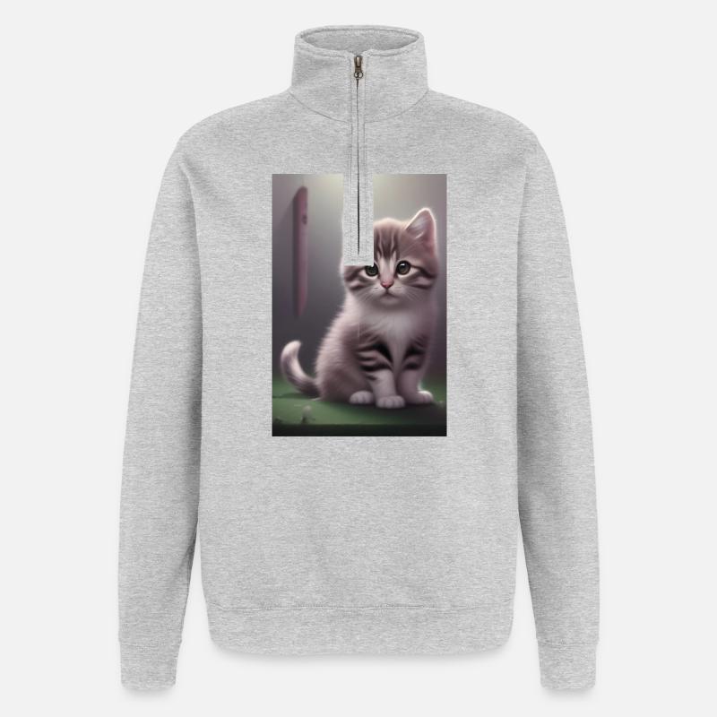 Bébé chat - Sweat à zip 1/4 - gris chiné