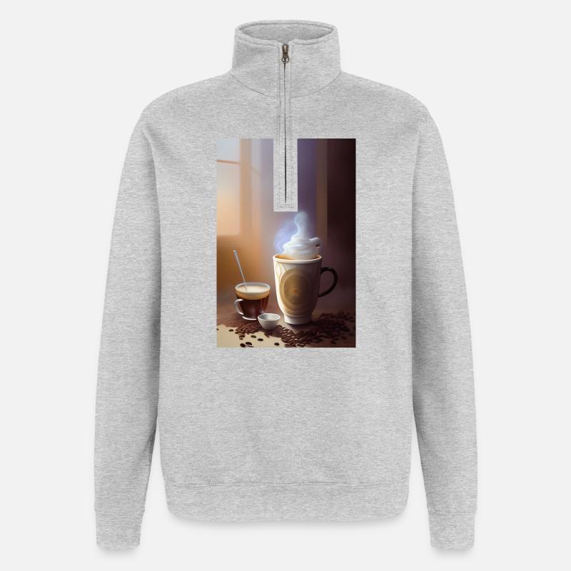Kaffee, Kaffeebohnen - Quarter-Zip-Sweatshirt - Grau meliert