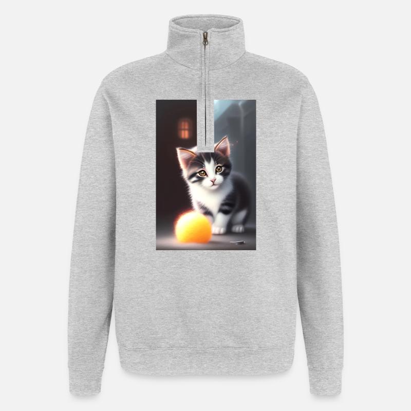 Bébé chat - Sweat à zip 1/4 - gris chiné