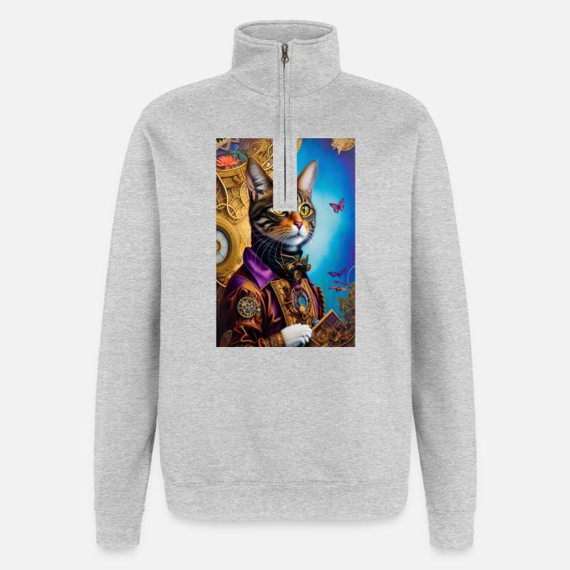 Master cat 2 - Sweat à zip 1/4 - gris chiné