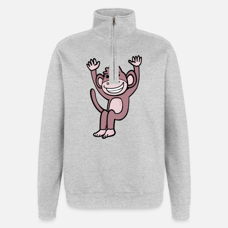 Mignon singe qui rit - Sweat à zip 1/4 - gris chiné