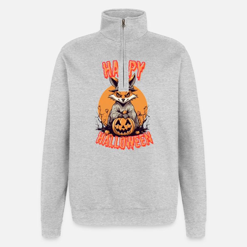 Spooky Halloween Fox Print - Quarter-Zip Sweatshirt - heather grey
