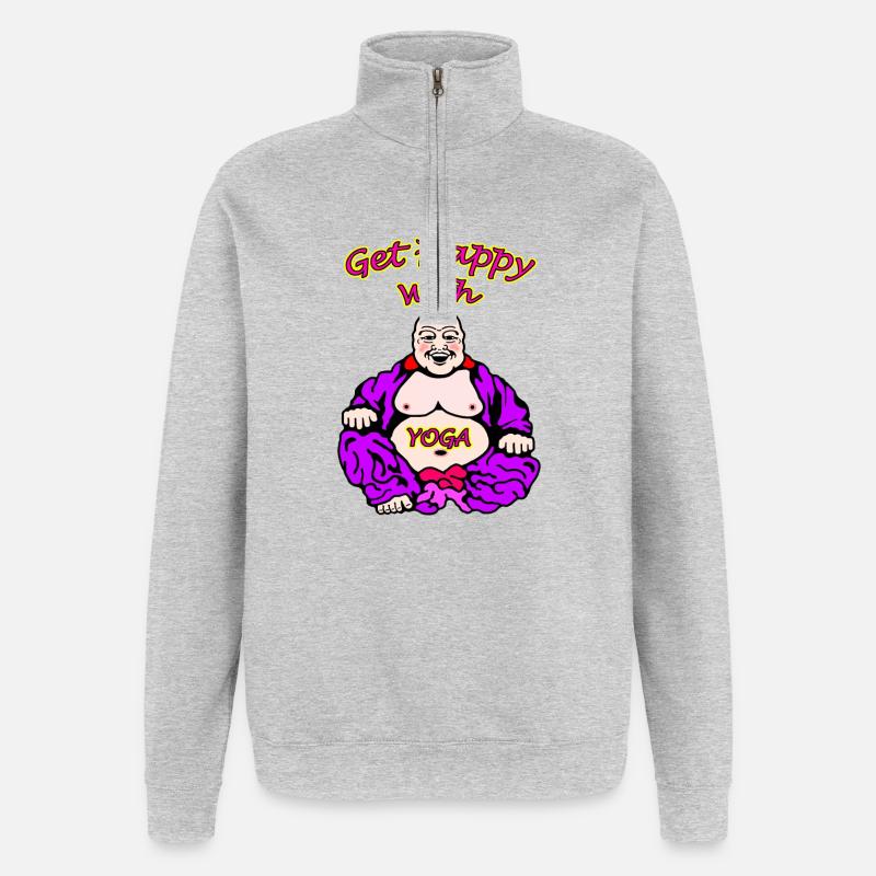 Illustration de Bouddha Yoga joyeux - Sweat à zip 1/4 - gris chiné