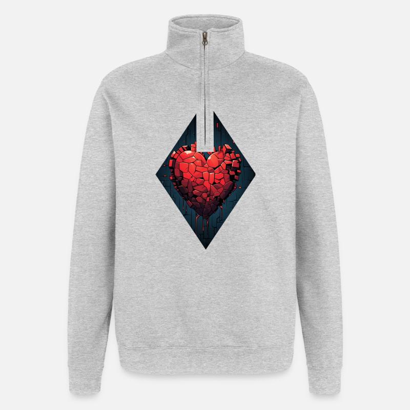 Wiedergeburt eines Herzens - Quarter-Zip-Sweatshirt - Grau meliert