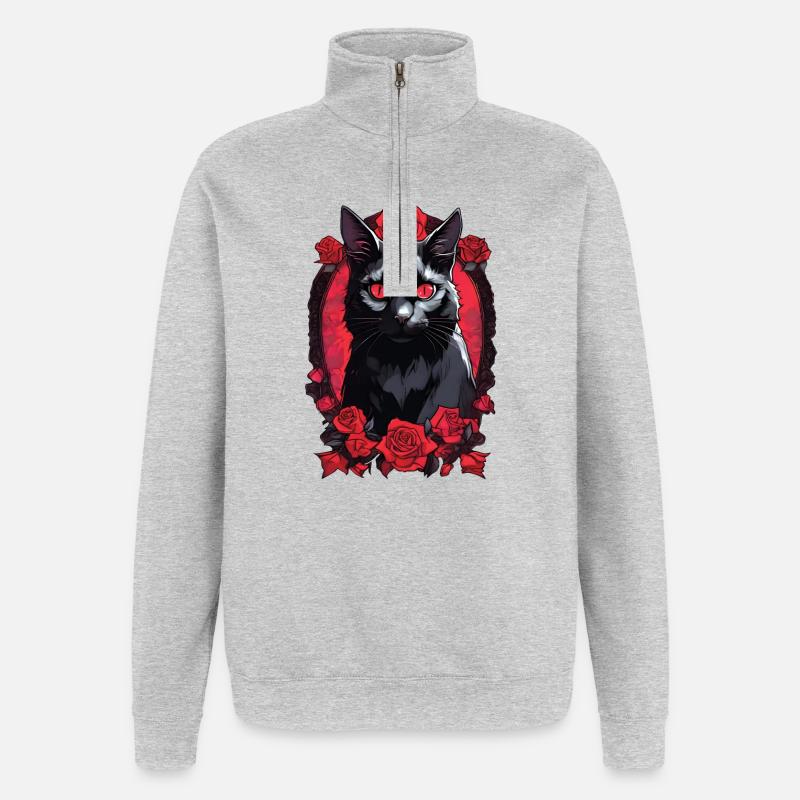 Portrait Gotique De Chat Noir - Sweat à zip 1/4 - gris chiné