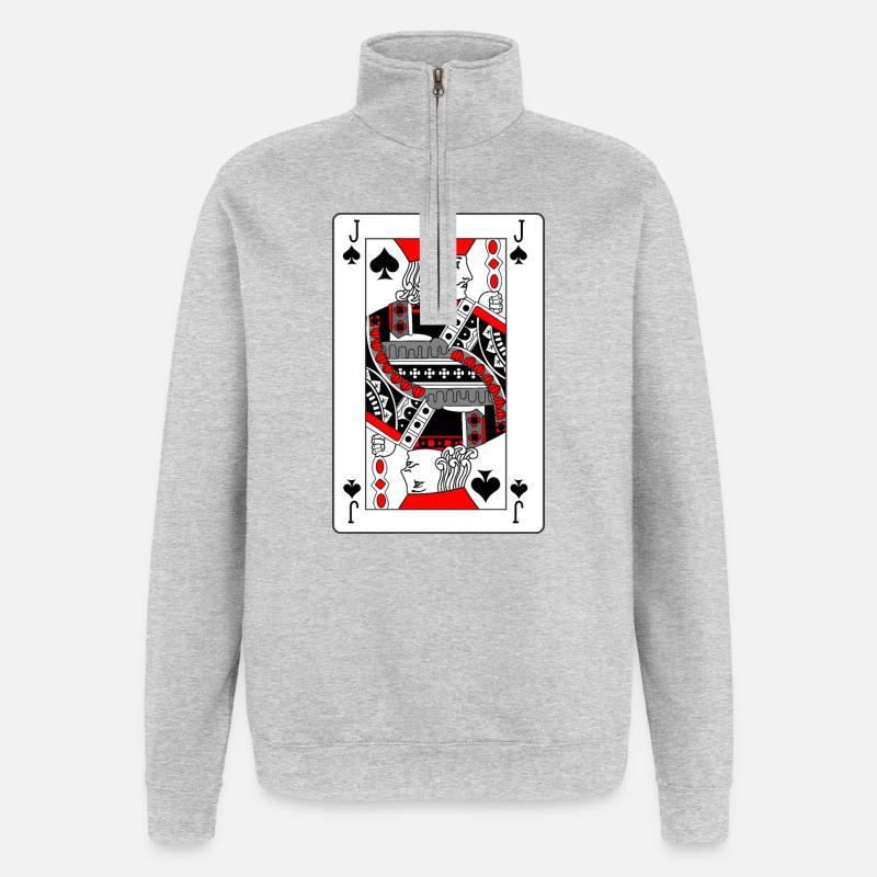 Carte à jouer valet de pique - Sweat à zip 1/4 - gris chiné