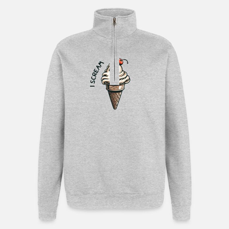 Je crie. Design amusant - Sweat à zip 1/4 - gris chiné