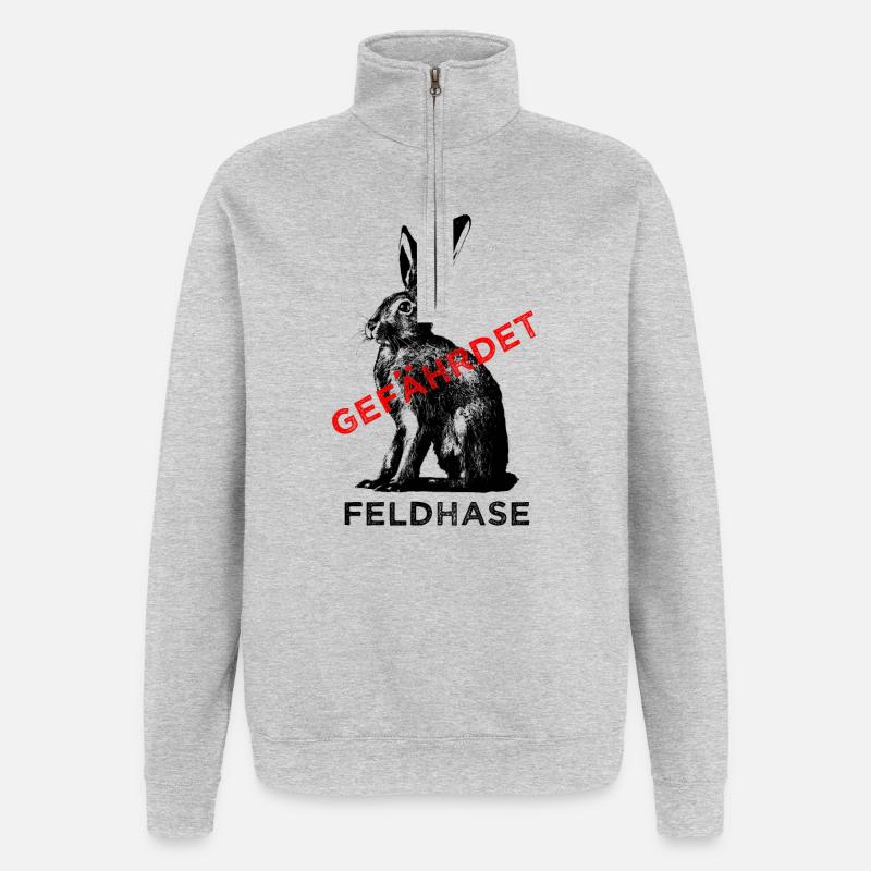 Der Feldhase ist gefährdet. - Quarter-Zip-Sweatshirt - Grau meliert