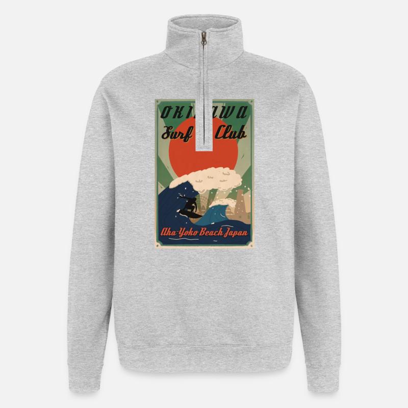 Affiche rétro d’Okinawa - Sweat à zip 1/4 - gris chiné