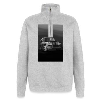 Impression d’art SUV noir et blanc - Sweat à zip 1/4 - gris chiné - Devant - AI Model Female 172 light (172cm) & AI Model Male 178 dark (178cm)