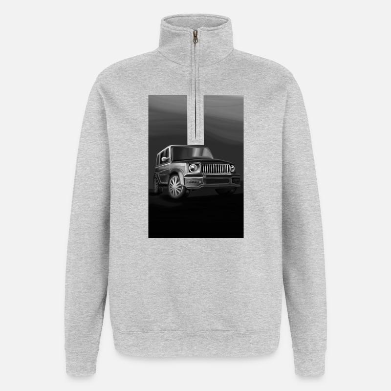 Schwarz-Weiß SUV Kunstdruck - Quarter-Zip-Sweatshirt - Grau meliert