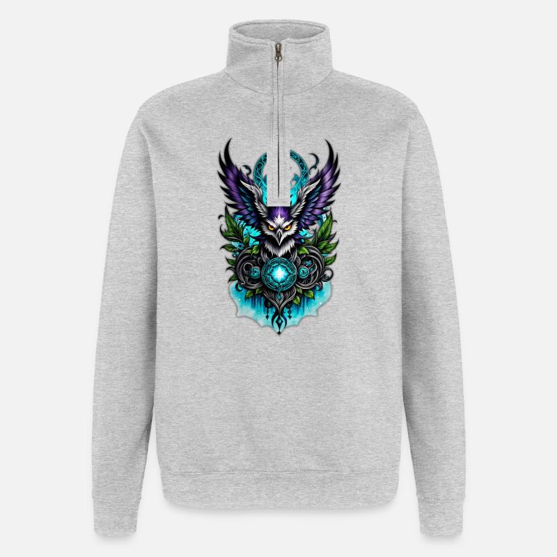 Hibou avec des éléments magiques. - Sweat à zip 1/4 - gris chiné