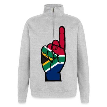 Drapeau numéro 1 de l’Afrique du Sud - Sweat à zip 1/4 - gris chiné - Devant - AI Model Female 172 light (172cm) & AI Model Male 178 dark (178cm)