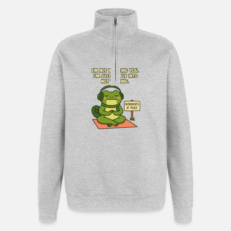 Grenouille introvertie en paix - Sweat à zip 1/4 - gris chiné