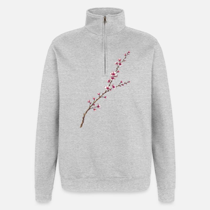 Kirschblüten - Quarter-Zip-Sweatshirt - Grau meliert