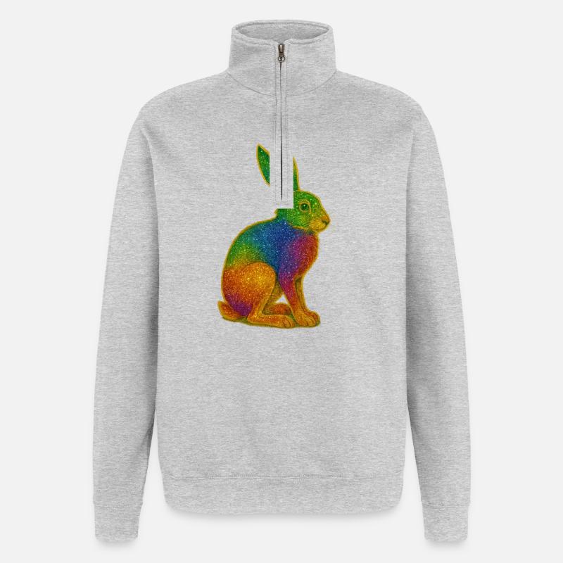 Rainbow bunny with glitter effect - Quarter-Zip Sweatshirt - heather grey