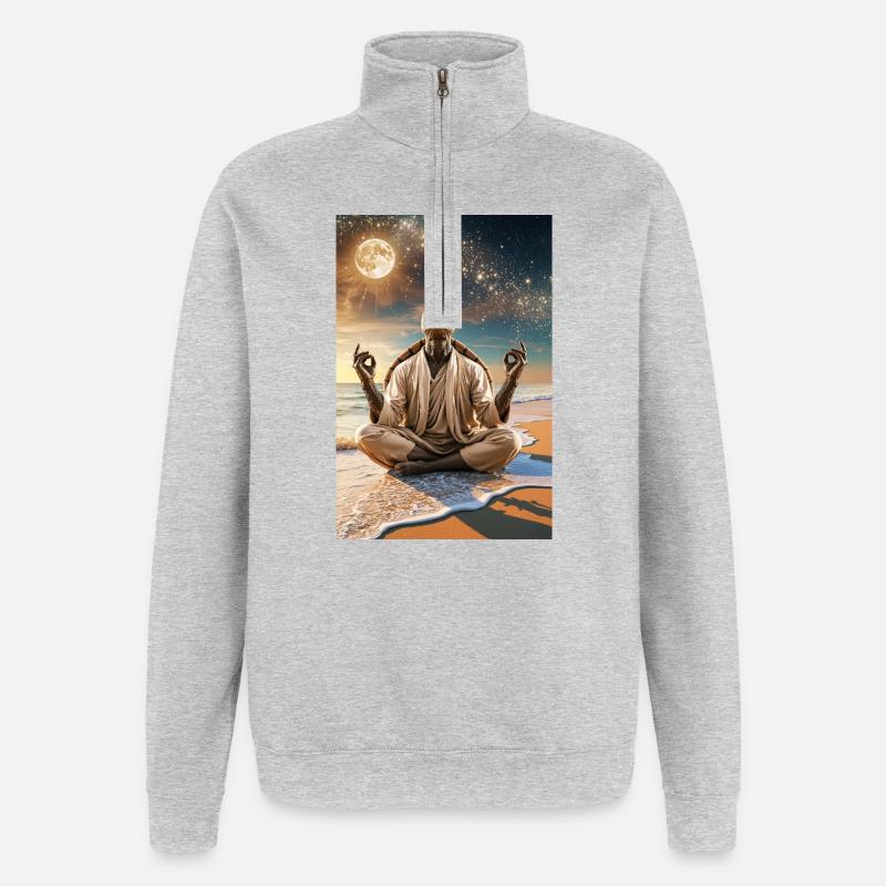 Humanoid Turtle Meditating Under the Moon - Quarter-Zip Sweatshirt - heather grey