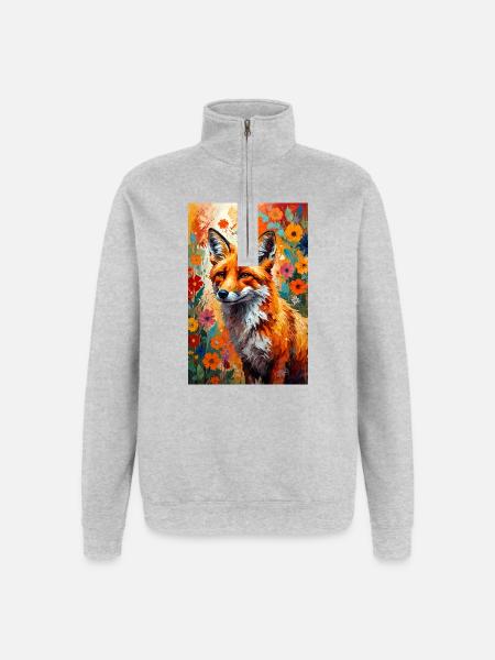 Fox flowers abstract fox lover gift - Quarter-Zip Sweatshirt - heather grey