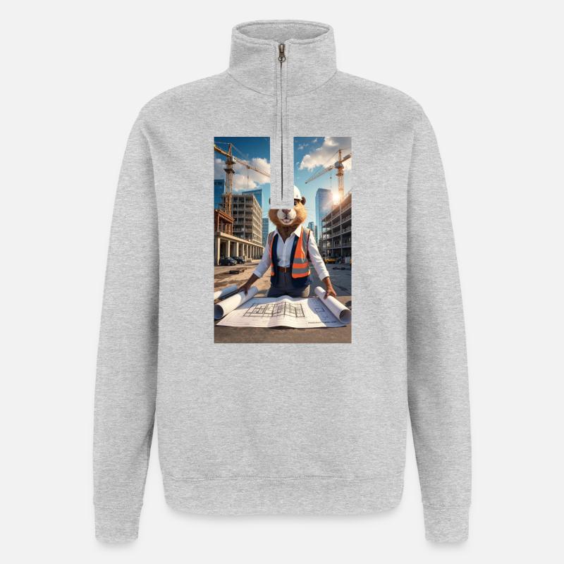 Architecte castor humanoïde - Sweat à zip 1/4 - gris chiné