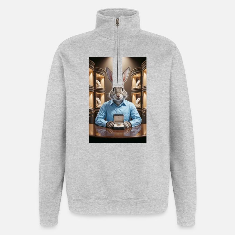 Humanoider Hasenschmuck - Quarter-Zip-Sweatshirt - Grau meliert