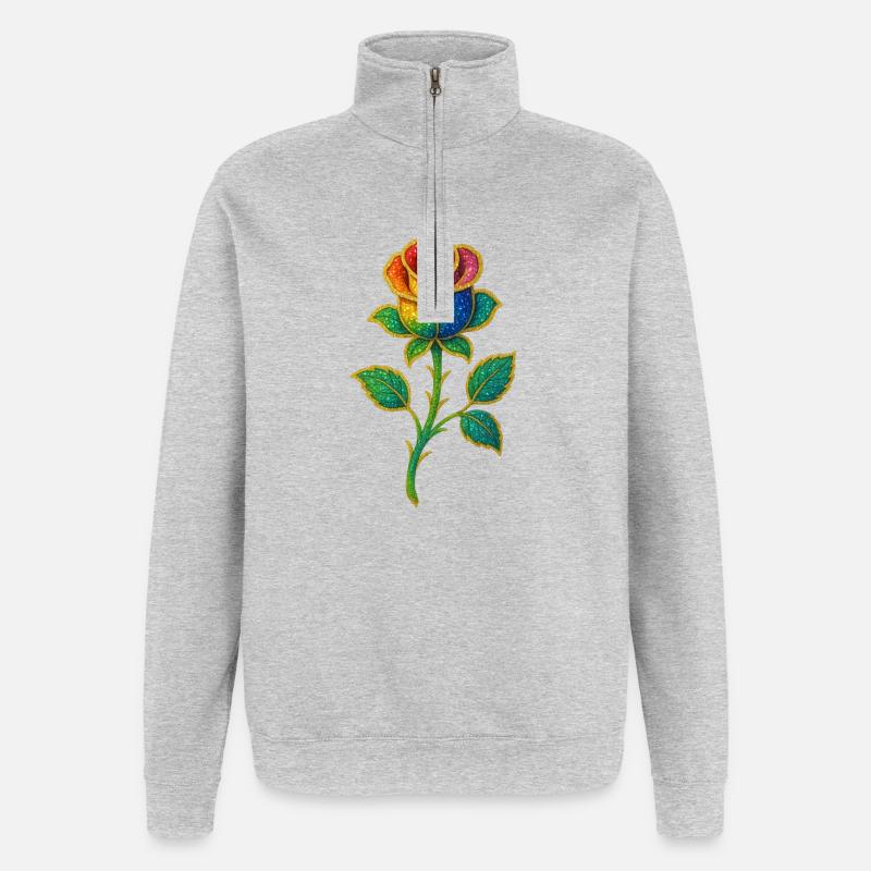 Rainbow Glitter Rose Design - Quarter-Zip Sweatshirt - heather grey