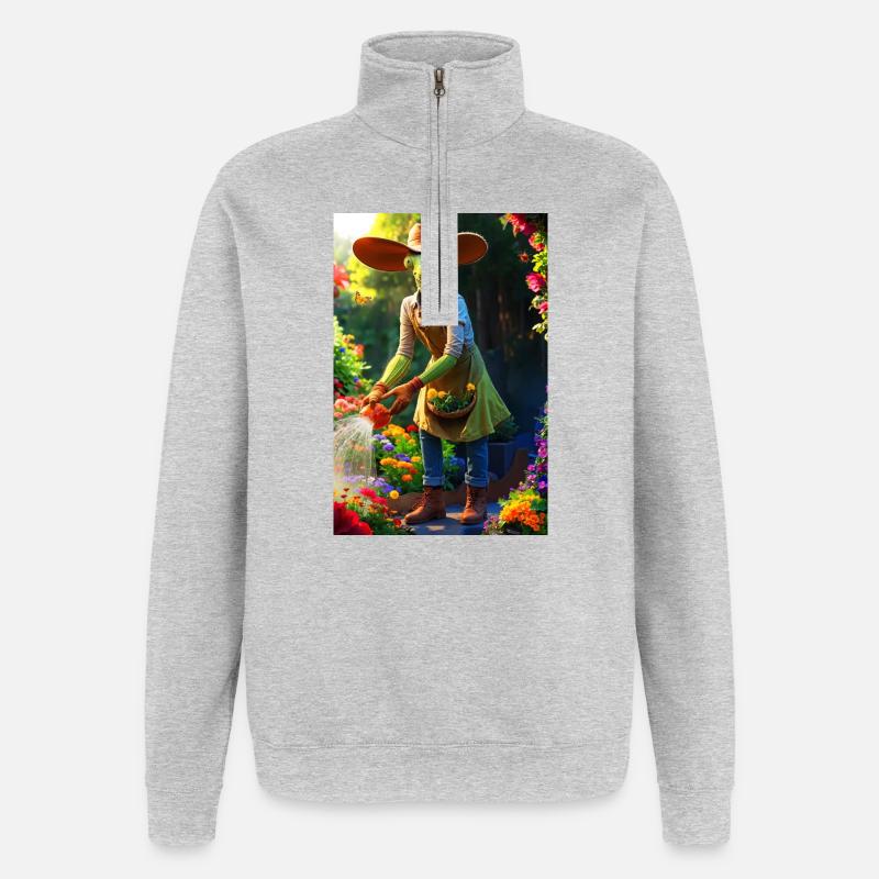 Humanoide Gartenmantis mit Scheunenhut - Quarter-Zip-Sweatshirt - Grau meliert