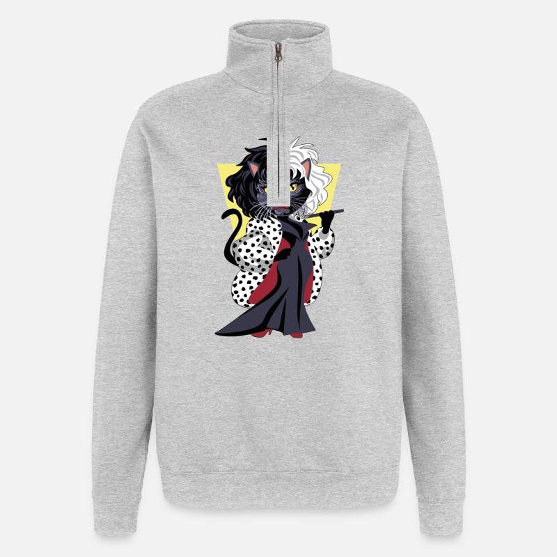 Chat de Vil - Sweat à zip 1/4 - gris chiné
