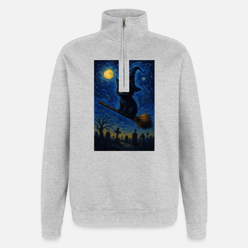 Halloween süße Katze Starry Night - Quarter-Zip-Sweatshirt - Grau meliert