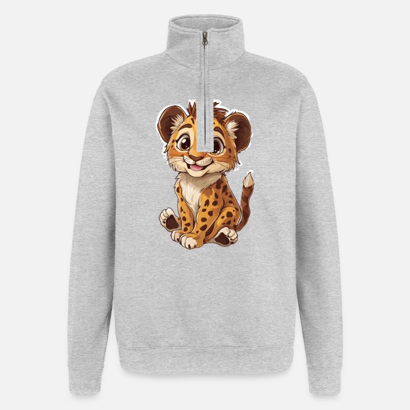 Löwe - Quarter-Zip-Sweatshirt - Grau meliert