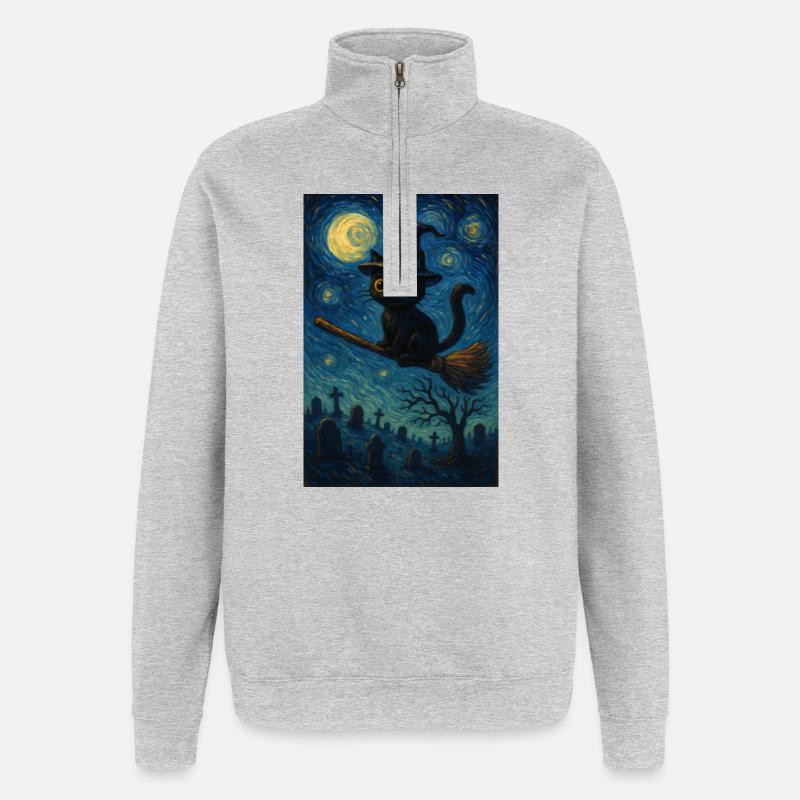 Halloween Hexen Katze - Quarter-Zip-Sweatshirt - Grau meliert