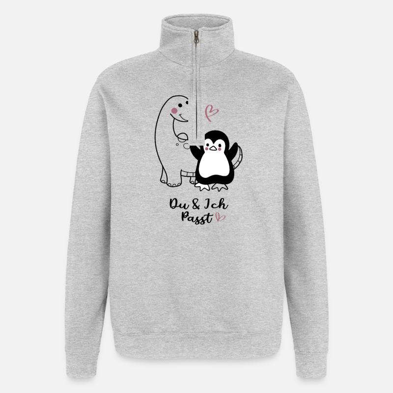Kuschliger Pinguin mit Herzchen - Quarter-Zip-Sweatshirt - Grau meliert