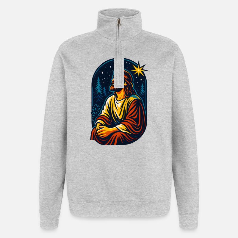 Christus im Sternenwald, Jesus - Quarter-Zip-Sweatshirt - Grau meliert