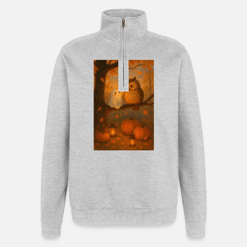 Gespenst mit süßer Eule - Quarter-Zip-Sweatshirt - Grau meliert