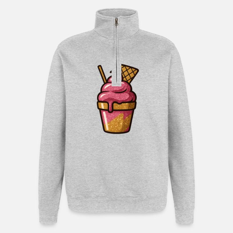 Glitzerndes Pinkes Eisbecher Motiv - Quarter-Zip-Sweatshirt - Grau meliert